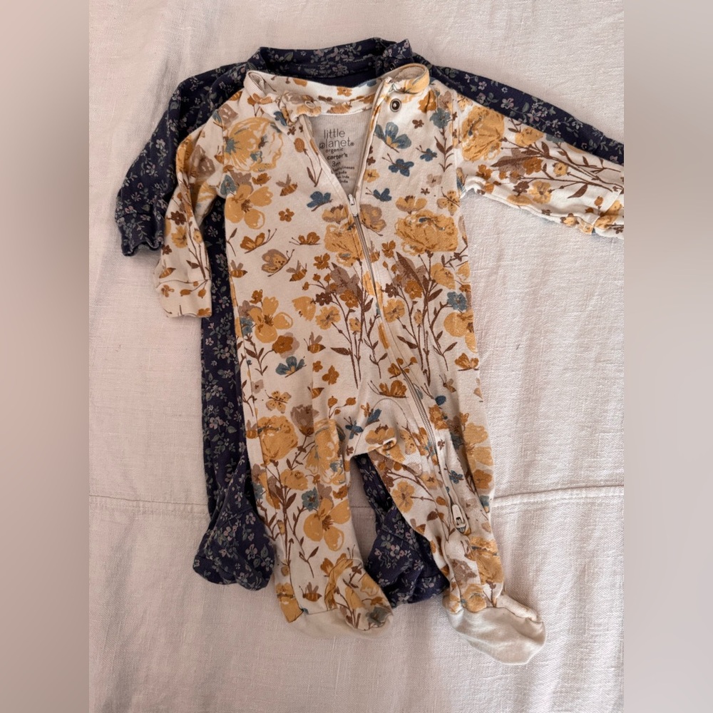 Little Planet by Carter’s Floral Footies - Yellow and Blue - 3m - organic cotton